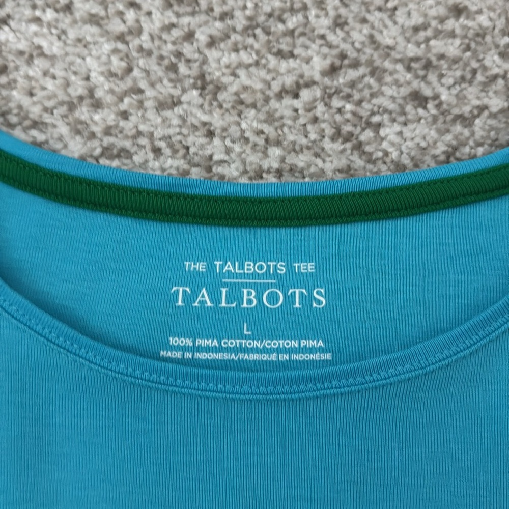 Talbots Women's Teal Pima Cotton Short Sleeve Tee. - Picture 2 of 4